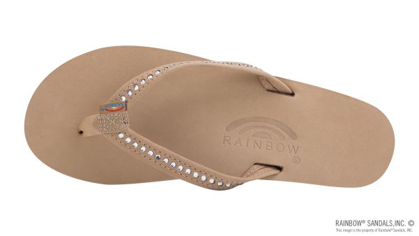 Crystal Collection Single Layer Arch Support Leather 1 Narrow Strap with Crystals