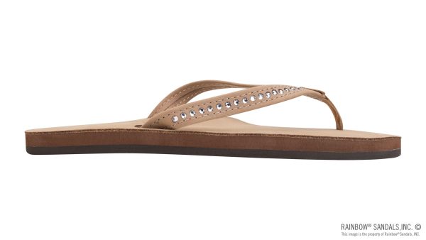 Crystal Collection Single Layer Arch Support Leather 1 Narrow Strap with Crystals