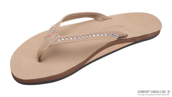 Crystal Collection Single Layer Arch Support Leather 1 Narrow Strap with Crystals