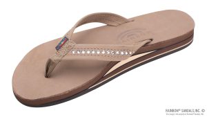 Crystal Collection  Double Layer Arch Support Leather  3/4 Medium Strap w/ Crystals