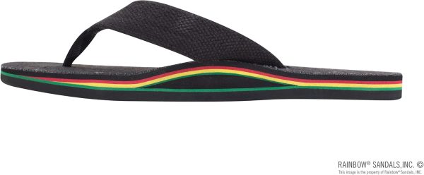 Rainbow Sandals Women's Single Layer Hemp. Black w/Rasta Mid Sole. Ladies. Medium 6.5-7.5 D(M) US | Flip-Flops