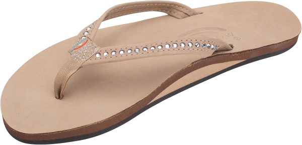 Rainbow Sandals Women's Single Layer Premier Leather w/Swarovski Crystal Narrow Strap. Sierra Brown. Ladies 19.5-15 B(M) US | Flip-Flops