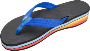 Rainbow Sandals Women's Four Layer Wedge Rubber w/EVA Filled  3/4ylon Strap. Blue/Rainbow. Ladies Medium / 6.5-7.5 B(M) US | Platforms & Wedges