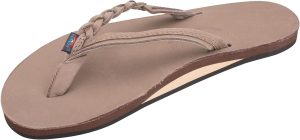 Rainbow Sandals Women's Flirty Braidy. Dark Brown. Medium / 6.5-7.5 | Premier Leather w/Single Braided Strap | Flats