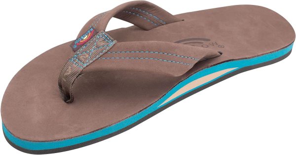 Rainbow Sandals Men's Single Layer Premier Leather with Blue Midsole. Expresso. Men's Large / 9.5-15 D(M) US | Sandals