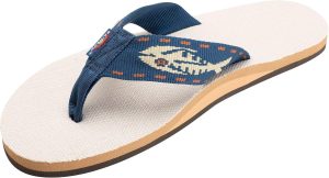 Rainbow Sandals Men's Single Layer Hemp w/Fish Strap. Natural/Gold Fish/Navy. Men's Large / 9.5-15 D(M) US | Sandals