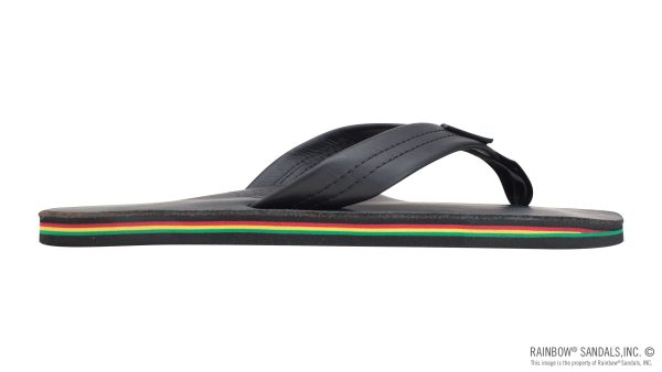 The Rastafarian Single Layer Classic Black Leather with Rasta Mid Sole